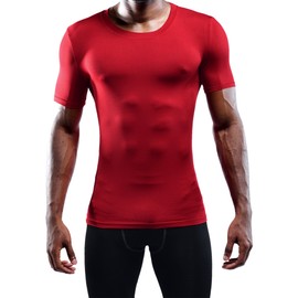 NELEUS Men's 3 Pack Workout Athletic Compression T Shirts,5011,Black,Grey,Red,Black,L,EUR XL