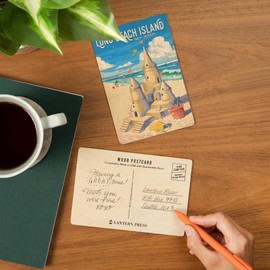 Long Beach Island, New Jersey, Painterly, Soak Up Summer, Sand Castle (4x6 Birch Wood Postcards, 2-Pack Stationary, Rustic Home Wall Decor)