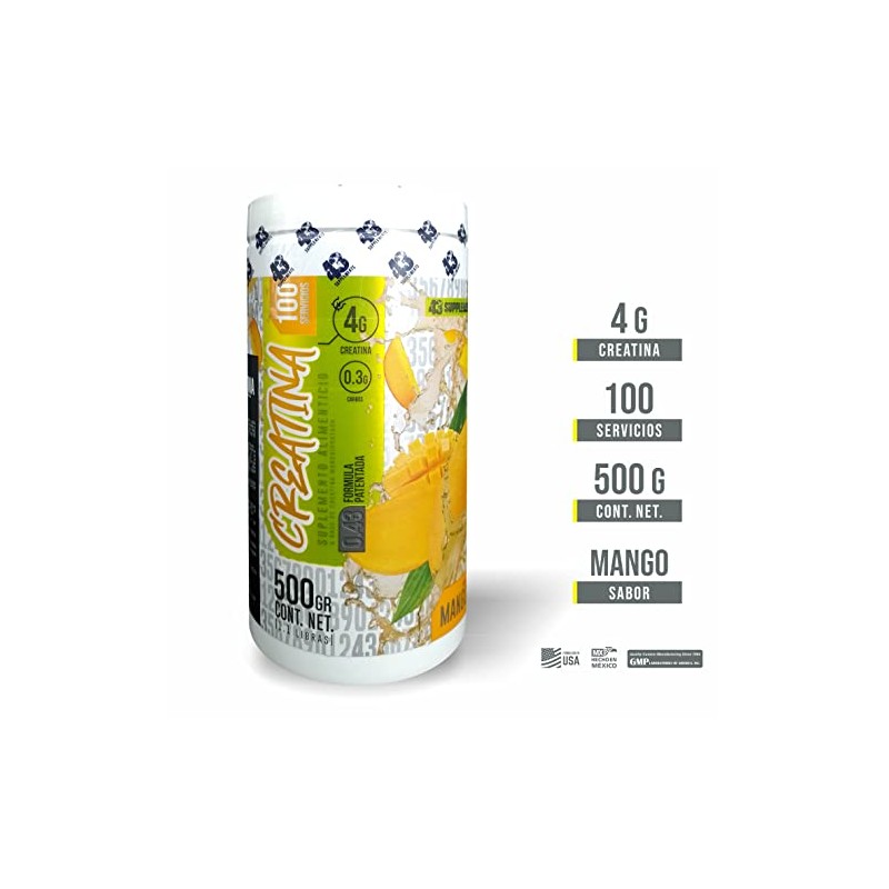 Creatina Monohidratada 43 SUPPLEMENTS 500 Gramos para 100 Porciones Sabor