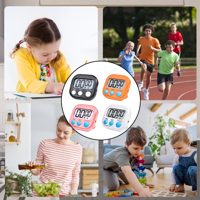 4 PCS Kitchen Timers, Digital Display Loud Alarm with Switch