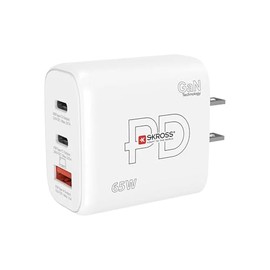 SKROSS - Power Charger 65 W Gan US - PC Charger, Tablet, Smarthone with Fast Charging 65 W - Charger with 3 USB Devices (USB 18 W + USB C 20 W + USB C 65 W) with USB Socket