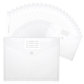 JIANTA 24 Document Wallets A4 Transparent Document Folders Wallets for Documents Organising with Hole Edge Velcro Fastening and Label Pocket White
