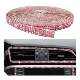 Wevdn Bling Car Trim Self Adhesive, 16.4Ft Rhinestone Crystal Automotive DIY Decoration Strips for Interior & Exterior, Sparkly 5M Dashboard Decor Line Ribbons for Women Girls (Pink, 10mm)
