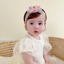 Baby Girl Headbands, White, Stretchy Headband, Double Lace, Bowknot Hairband, Soft Baby Hairband, Nylon, Newborn Hair Accessories, Baby Gifts for Newborns (Multicoloured Bow)