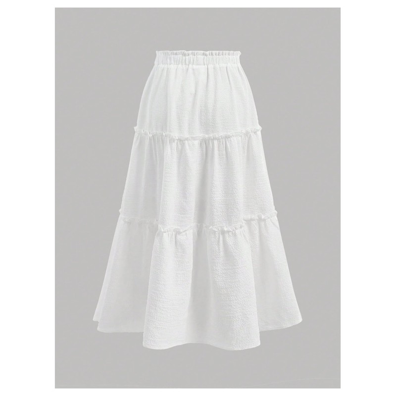 SHENHE Girl's Tiered Flowy Maxi Skirt Elastic Waist Ruffle A