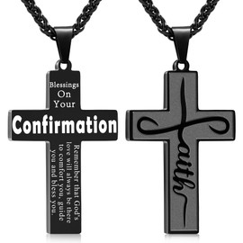 Gnamy Confirmation Gifts for Teen Teenage Teenager Boys Kid, Faith Cross Necklace for Men Him, Stainless Steel Cross Pendant Chain Jewelry, Inspirational Bible Verse Christian Religious Gift, Black