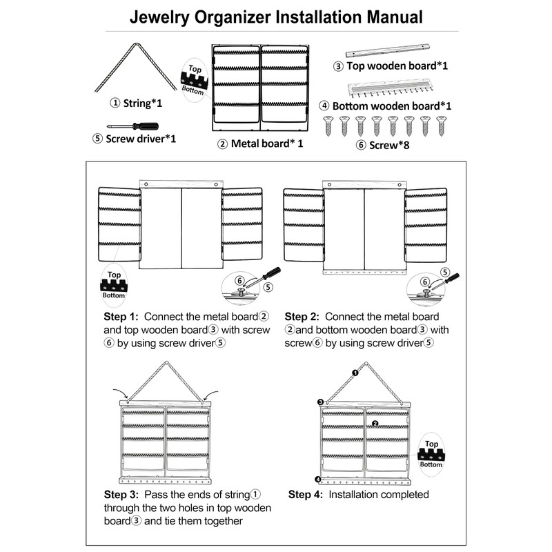 Hanging Jewelry Organizer 4-Tier Wall Earring Holder for Necklaces, Rings