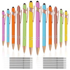 12 PCS 2 in 1 Stylus Ballpoint Pen with Stylus Tip, 1.0 mm Black Ink Metal Pen Stylus Pen for Touch Screens (Rose Gold & Mix3)