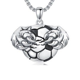 SIMONLY Bear Claw Football Necklace for Men 925 Sterling Silver Bear Claw Pendant Soccer Necklace Football Jewelry Christmas Father Day Gift for Sports Lovers
