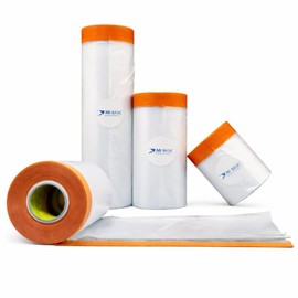 JMI BASIC Pre-Taped Masking Film Sets – Assorted 3 Sizes, Orange Automotive Masking Tape & Drape, Painters Plastic - 65 Feet (59 x 35 x 18 Inch)