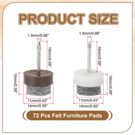 PATIKIL 14 mm Nail-on Felt Pads, 72 Pcs Round Felt Furniture Sliders Pads Heavy Duty Floor Protectors for Wooden Chair Sofa Cabinet Table Leg Feet Hardwood Floors, Black/Brown/White