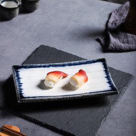 Uaral Sushi Plate,Ceramic White Sushi Plate Sashimi Plate Japanese Platter For Restaurant and Sushi Bar,Set of 4(Midnight Blue&White)
