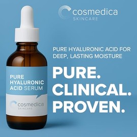 Cosmedica Skincare SUERO PURO DE ACIDO HIALURONICO 2 oz. Retiene su peso hasta 1000 veces en agua. Incrementa los niveles necesarios de humectación en la piel.