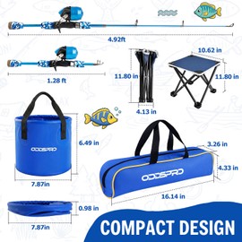 ODDSPRO Kids Fishing Pole - Portable Kids Fishing Rod and Reel Combo, Kids Fishing Gear with Tackle Box, Spincast Reel, Collapsible Chair and Bucket, Fishing Pole for Kids Boys Girls Toddler Youth 3+