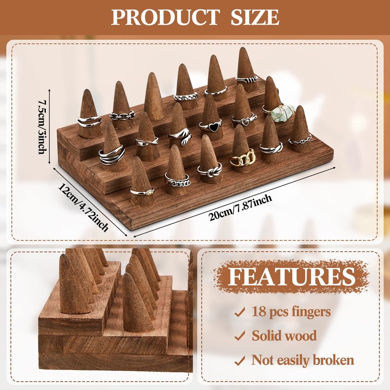 Juexica 18 Fingers Wood Ring Display Wooden Finger Ring Stand