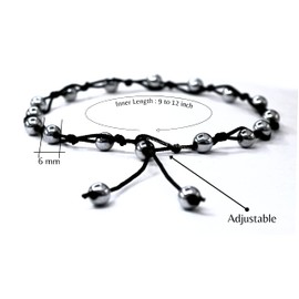 Silver Hematite Anklet Ankle Bracelets for Women - Waterproof Beaded Healing Crystal Anklets, Plus Size Chakra Gemstone Bead Anklet (Stretchy Adjustable - Hand Knotted)