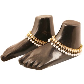 Touchstone Indian Bollywood Mughal Era Inspired Traditional Kundan Look Faux Pearls Hangings Designer Jewelry Paazeb Anklets Payal In Gold Tone For Women