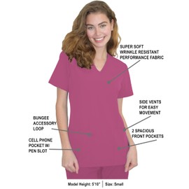 Green Town Scrubs for Women - 4 Pocket V-Neck Scrub Top, Stretch Fabric, Easy Care Uniforms-Dusty Pink-Large