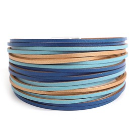 Fesciory Leather Wrap Bracelets for Women, Boho Leopard Multi-Layer Crystal Beads Cuff Bracelet Jewelry (Short Blue)