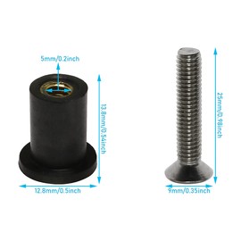 JianLing 12 Sets Neoprene Well Nut Rubber Expansion Brass Nuts with Stainless Steel Screw(12 pcs M5 Straight Type + 12 pcs Cross Flat Head Screw M5*25mm)