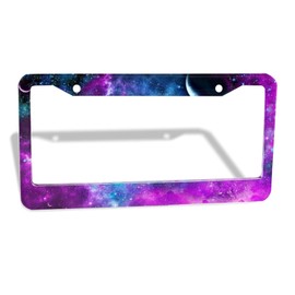 Purple Galaxy License Plate Frame - Metal Car Accessories Tag Frame Purple Sky License Plate Holder for Men Women Size 12.3“ x 6.3” with Screws Universal for US/Canada Vehicles