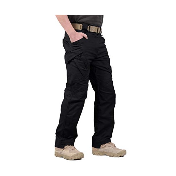 LABEYZON Men's Outdoor Work Military Tactical Pants Lightweight Rip-Stop Casual Cargo Pants Men (Black, 30W x 32L)