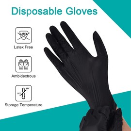 PROMART Black Vinyl Disposable Gloves - Powder and Latex Free Medical Exam Gloves, Black, Industrial Grade, Non-Sterile, Food Safe, Disposable Gloves, Cooking & Cleaning, Box of 100 (100, SMALL)