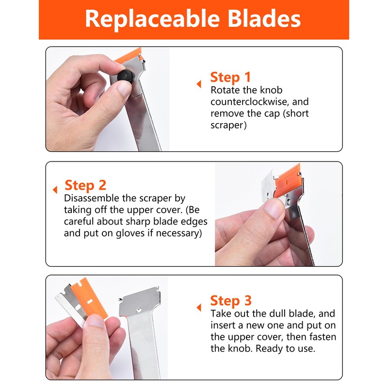 Razor Blade Scraper, Long Handle Scraper Tool with 10 Plastic