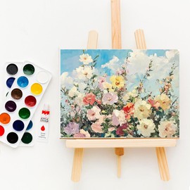 Pack of 8 Mini Canvas with Easel with Acrylic Paints and 2 Painting Palettes Creative Set, 10 x 10 cm Canvas with 15 x 8 cm Mini Easel for Children Party Drawings, for Drawing for Wedding, Birthday