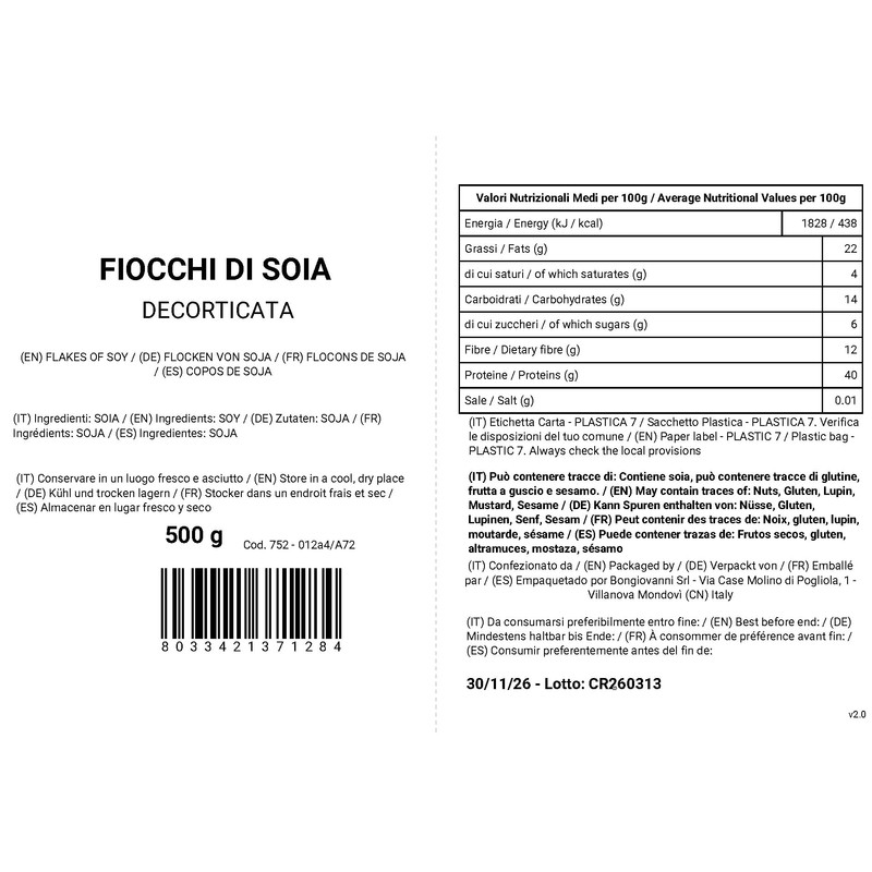 BONGIOVANNI FARINE e BONTA' NATURALI Fiocchi di Soia Decorticata, Cottura