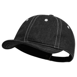 Croogo Men's Denim Cotton Short Brim Baseball Cap Soft Brim Dad Hat Cap Short Bill Cap Trucker Cap Adult Chill Cap,Black-WBD6