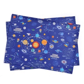 COLORFUL CANDY STYLE N3690700 Baby Boys Laminated Placemats Kids Vinyl Easy Care Set of 2 Solar System Planets and Cosmo Planetarium (Royal Blue)