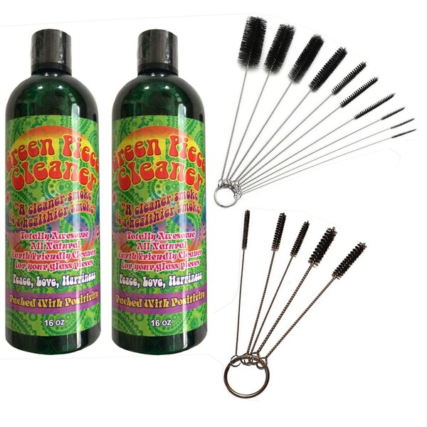2 Bottles of The 16 oz Green Piece Cleaner with 5 Piece Pipe Cleaner and 10 Piece Pipe Cleaner