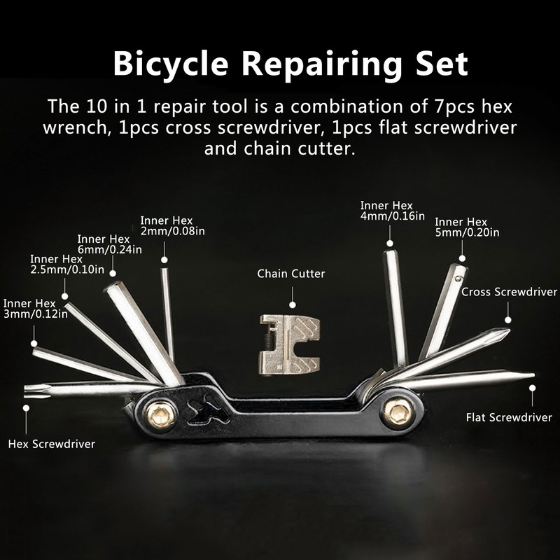 10 in 1 Bicycle Repairing Set Wrench Screwdriver Chain Breaker
