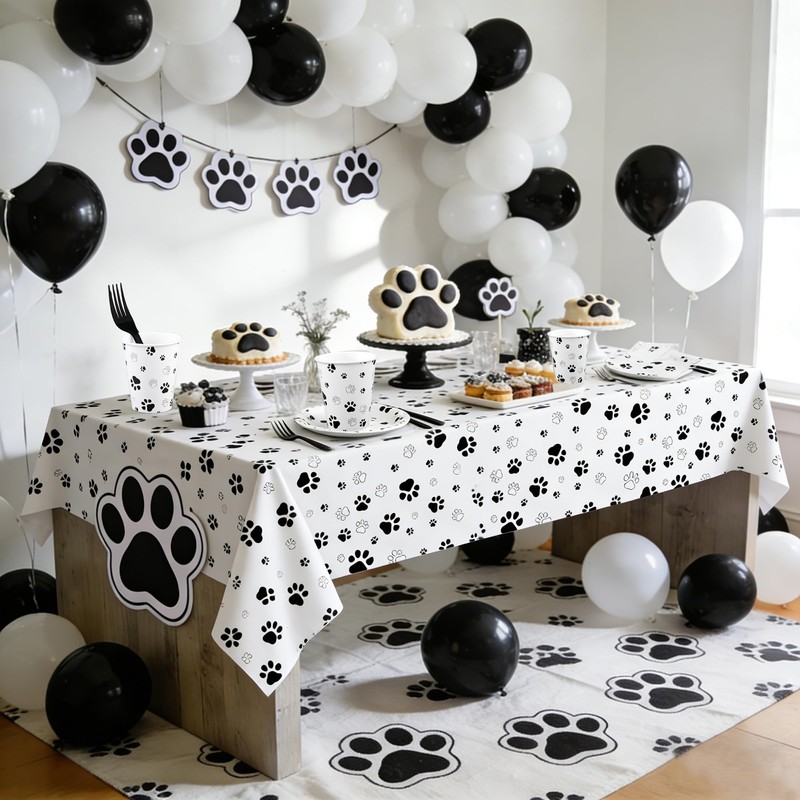 Kochorie 121 Pieces Black Dog Paw Print Party Supplies Tableware