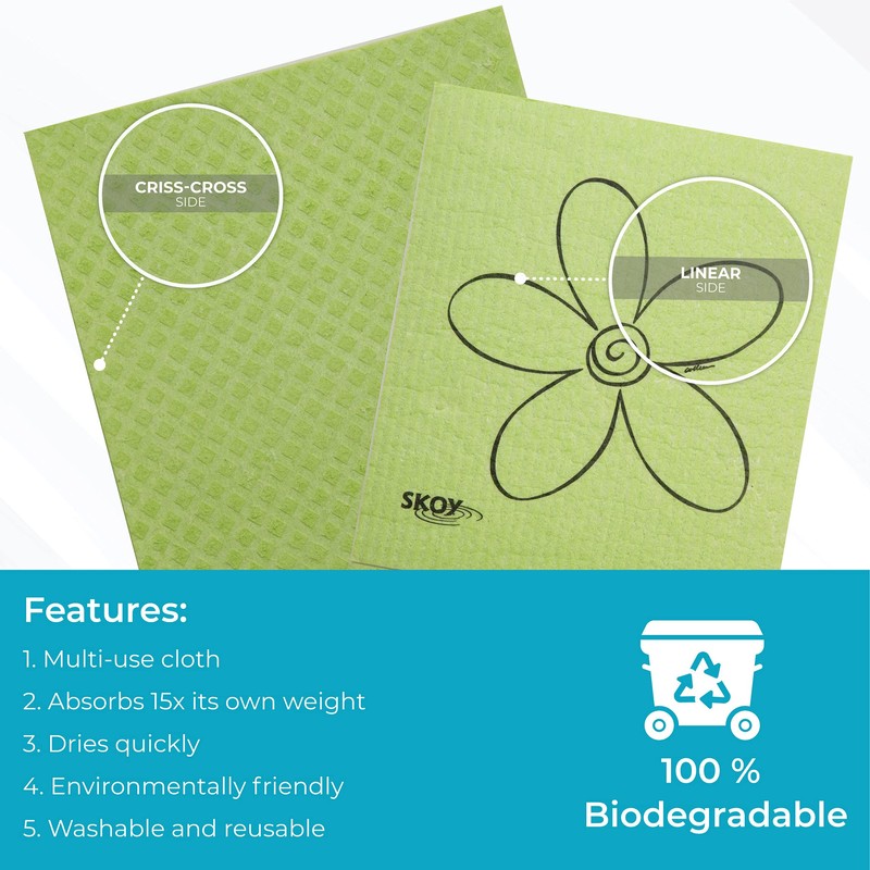 Skoy Cloth, 8-Pack Eco-Friendly and Reusable Swedish Dishcloth, for Kitchen