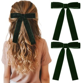 2PCS Green Velvet Bows Girls Hair Clip Ribbon Accessories for Baby Toddlers Teens Kids