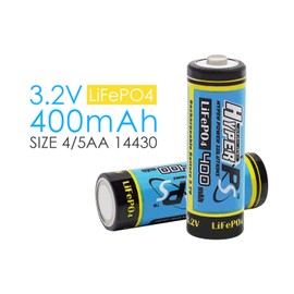 HyperPS (2-Pack) 3.2V LiFePo4 14430 (14 x 43mm) 400mAh Rechargeable Battery for Solar Panel Light, Tooth Brush, Shaver, Flashlight