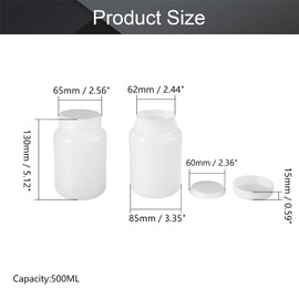 Othmro 10Pcs 500ml Plastic Bottles, Lab Cylindrical Chemical Reagent Bottle, Wide Mouth Laboratory Reagent Polyethylene Bottle, Sample Sealing Liquid Storage Container for Food Store White