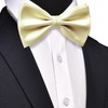 GUSLESON Mens Light Yellow Bow Tie and Pocket Square Cufflink