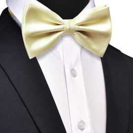 GUSLESON Mens Light Yellow Bow Tie and Pocket Square Cufflink Set for Wedding Solid Pre-tied Bow ties (0570-48)