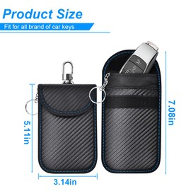 KHGUZ 2PCS Car Faraday Bags for Key Fob, Carbon Firber Vehicle RFID Signal Blocking Key Fob Protector, Anti-Theft Auto Key Signal Shielding Protective Pouch, Universal for SUV, Sedan, Truck (Blue)