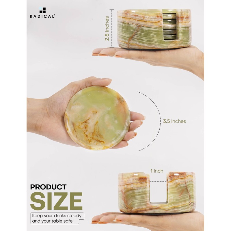 Marble Coasters Set of 6 Green Onyx 3.5 Inch Round