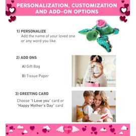 DolliBu Happy Mother's Day Space Sequin Plush Green Sea Turtle Figure - Cute Stuffed Animal with Pink Heart Message for Best Mommy, Grandma, Wife, Daughter - 13" Inches