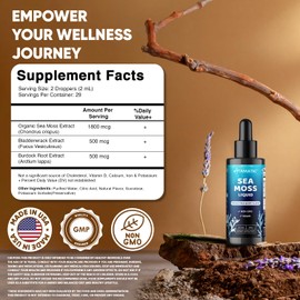Vitamatic 2 Packs Liquid Organic Irish Sea Moss - Made with Bladderwrack & Burdock Root - 2800 mg per Serving - 2 FL OZ - Seamoss Total 4 oz