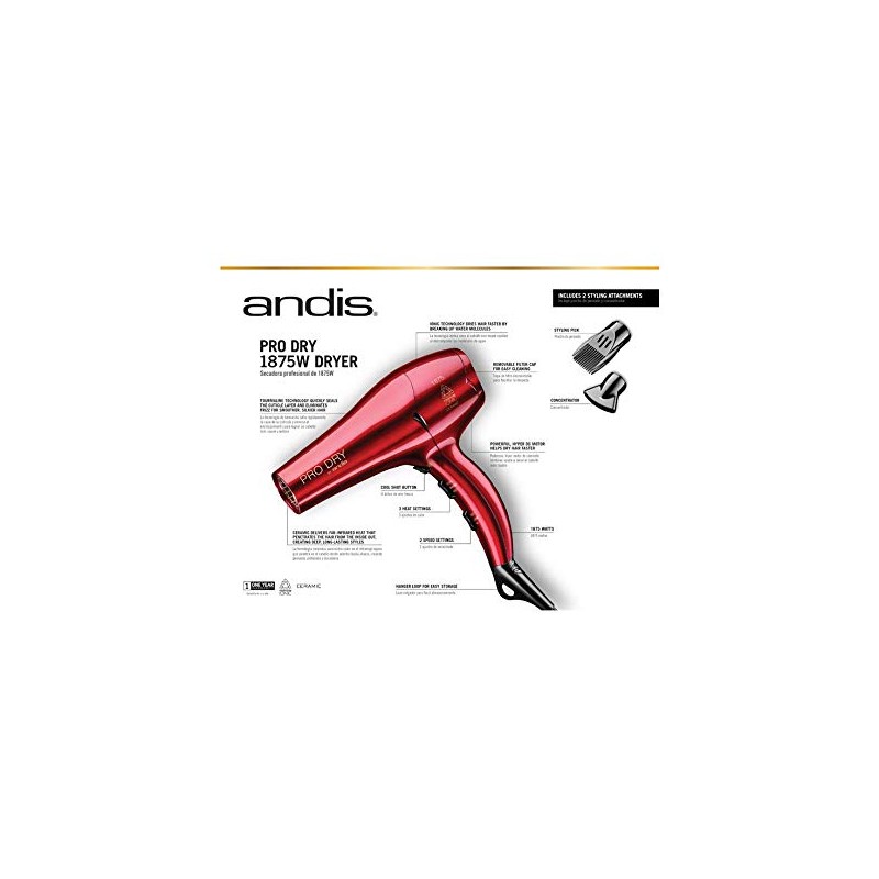 Andis 30245 1875W Tourmaline Ceramic Ionic Pro Dry Professional Hair