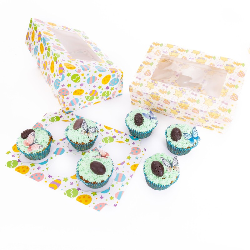 evelay Easter Cupcake Boxes 6 Hole Muffin Treat Box With