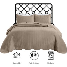 IR Imperial Rooms Twin Quilt Bedding Set Size (66” x 86”) + 1 Pillow Shams (20” x 26” + 2”) - 2 Pcs All Season Lightweight Reversible Microfiber Coverlet Embossed Quilt Bedspread (Beige)