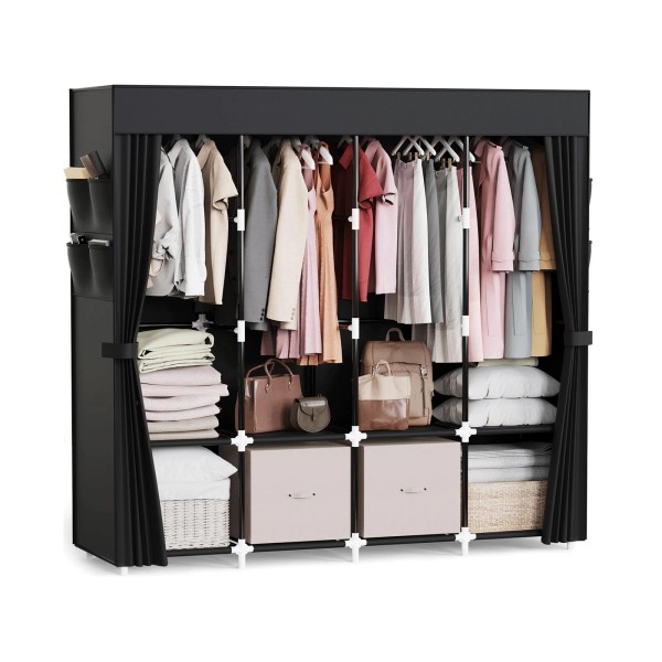 Mavivegue Clothes Organizer with 4 Hanging Rods, Portable Closet Wardrobe,