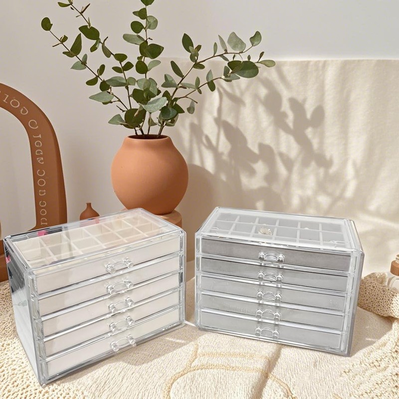 HOUKANWE Acrylic Earring Holder Organizer with 5 Drawers Clear Earring